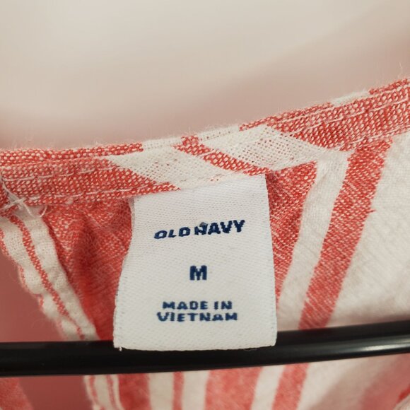 Old Navy Linen Blend Jumpsuit Women Size Medium Striped Sleeveless V Neck - Picture 2 of 13